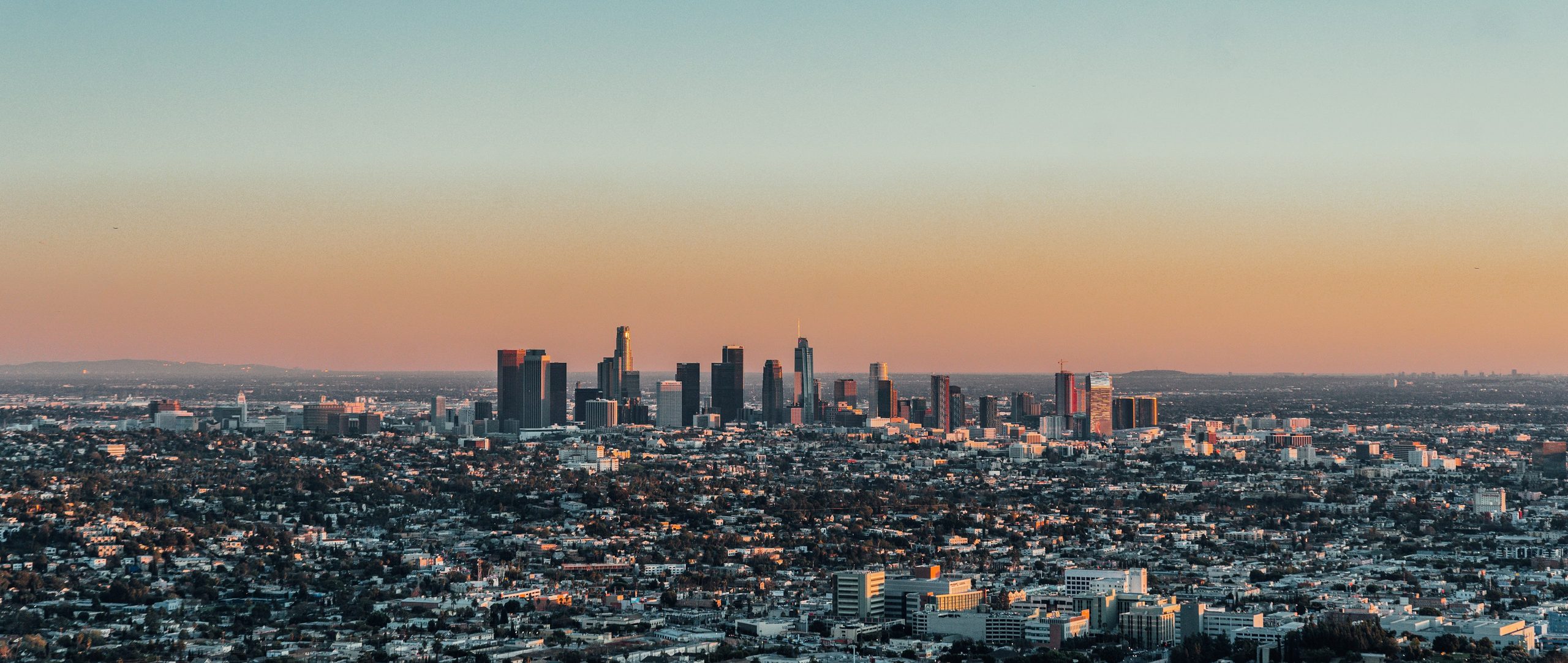 Downtown Los Angeles at sunset, seen from the hills